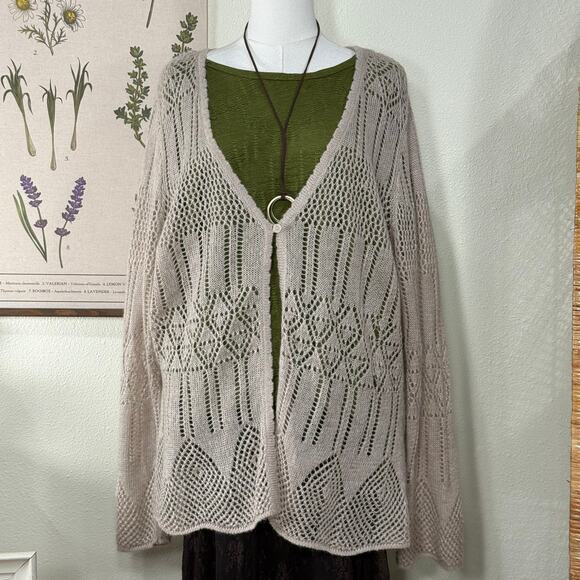 Vintage 90s Y2k Open Knit Mohair Cardigan Sweater Fairy Grunge Coquette Dolly 2X - Picture 2 of 6